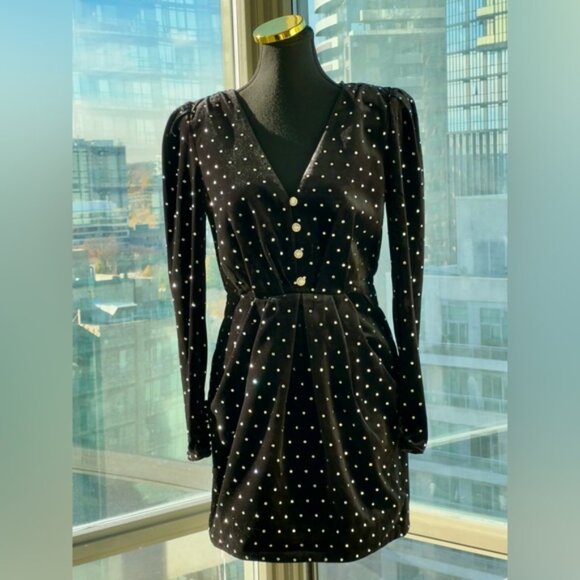 🆕 SELF-PORTRAIT 🧿NWOT Crystal Embellish Velvet Diamante Mini Dress, Sz US4 UK8 - Picture 4 of 16